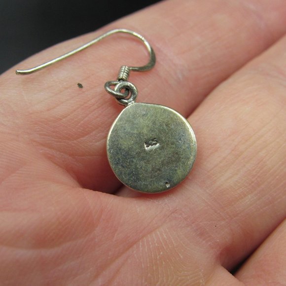 Sterling Silver Odd Circle Blue Inlay Earrings - Picture 4 of 6